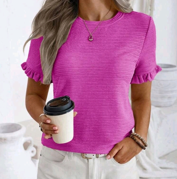 Pink Ruffle Sleeve Women's Top - Picture 3 of 3